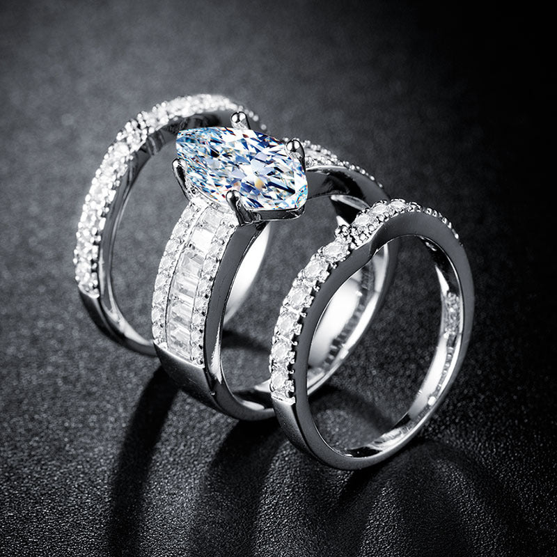 Jorrio vintage marquise cut handmade created diamond  sterling silver bridal set wedding ring