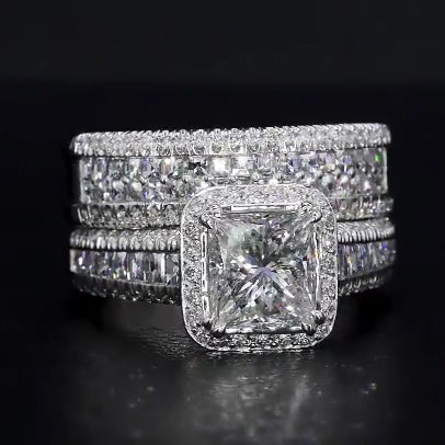 Jorrio handmade vintage princess cut halo created diamond sterling silver bridal set