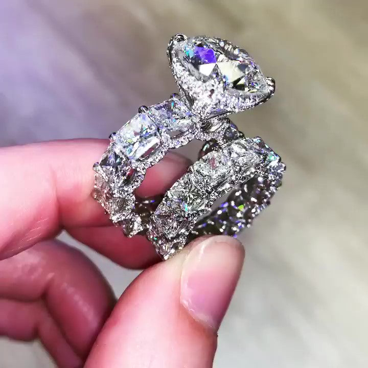 Jorrio round cut  vintage sterling silver created diamond bridal set