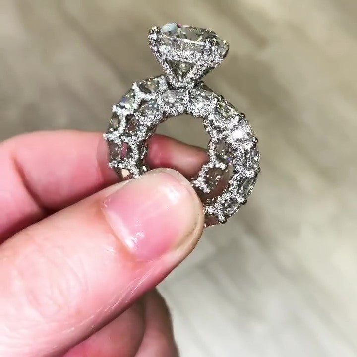 Jorrio round cut  vintage sterling silver created diamond bridal set