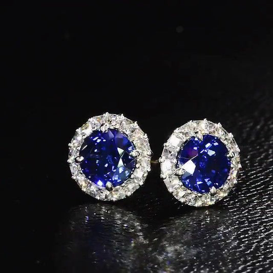 Jorrio Vintage Sapphire Diamond Halo Sterling Silver Earrings