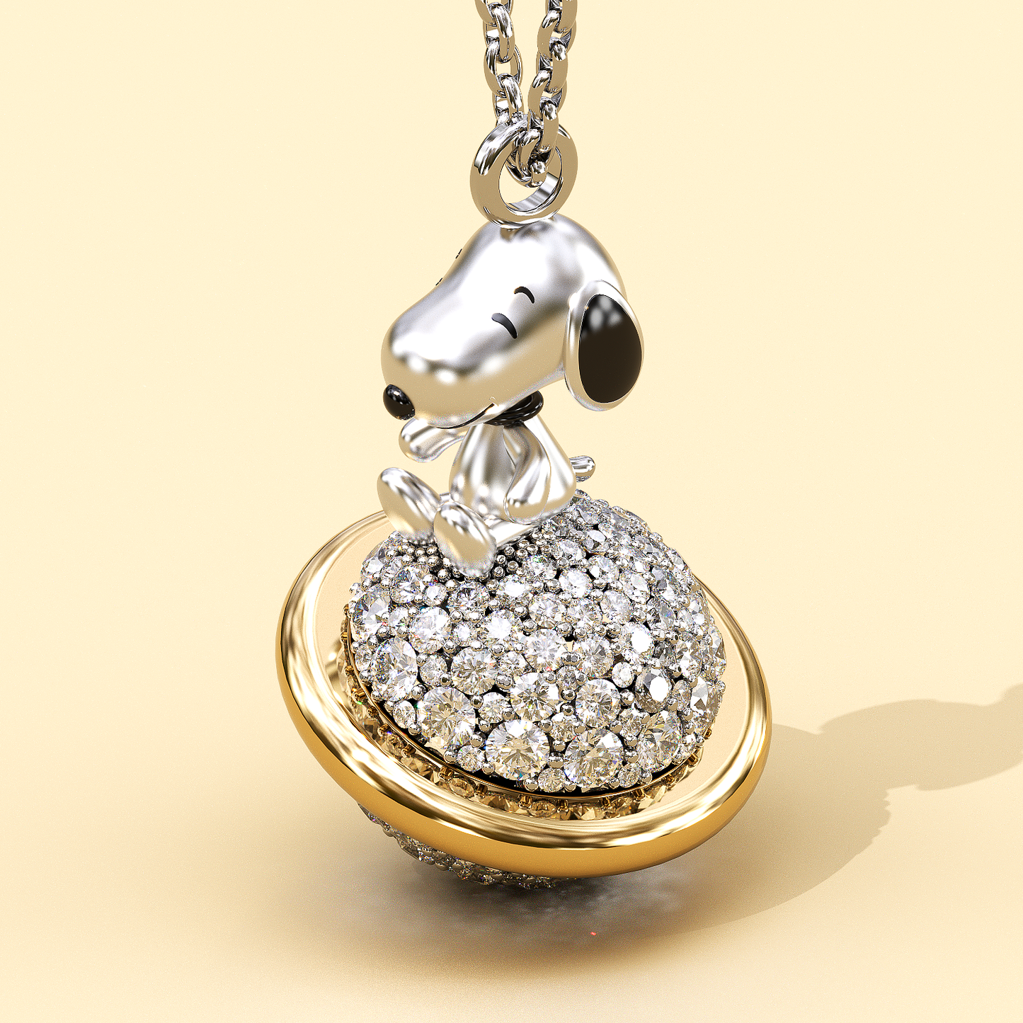 Jorrio Handmade Smiling Puppy Diamond Sterling Silver Necklace