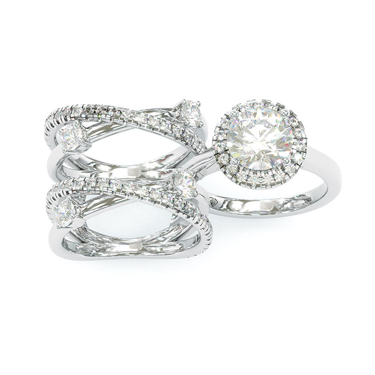 Jorrio handmade created diamond round cut 2 pcs sterling silver wedding ring bridal set