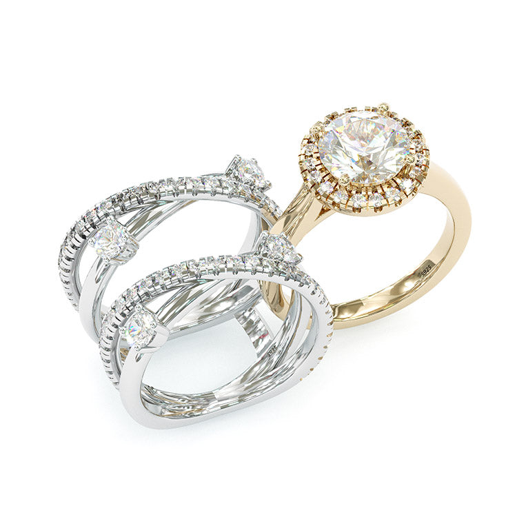 Jorrio handmade 3ct round cut two tone diamond sterling silver bridal set