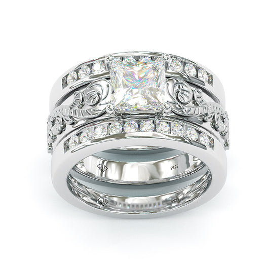 Jorrio princess cut vintage style sterling silver classic style engagement ring women's set