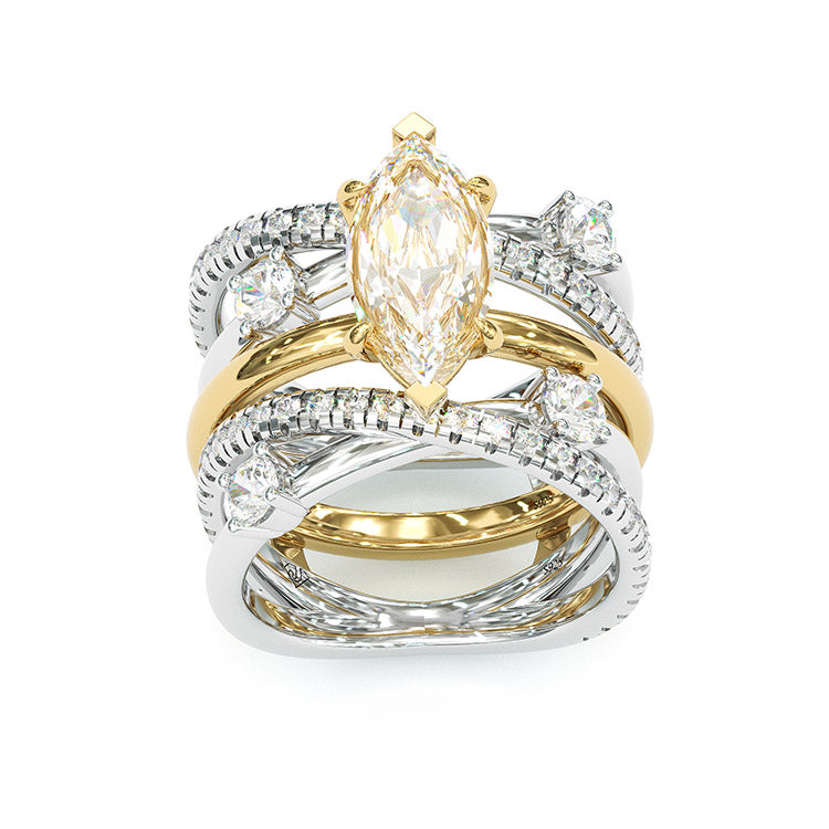 Jorrio 3ct marquise cut two tone wedding ring anniversary ring bridal set