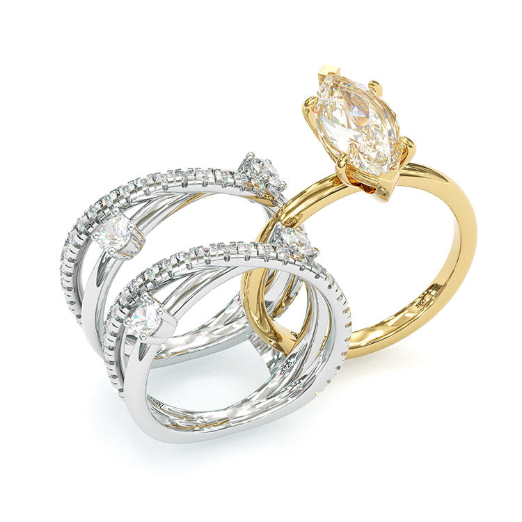 Jorrio 3ct marquise cut two tone wedding ring anniversary ring bridal set