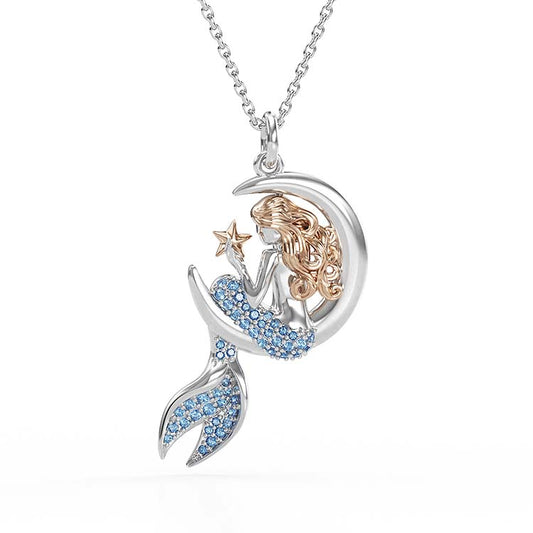 Jorrio Handmade Sapphire Mermaid Sterling Silver Diamond Necklace