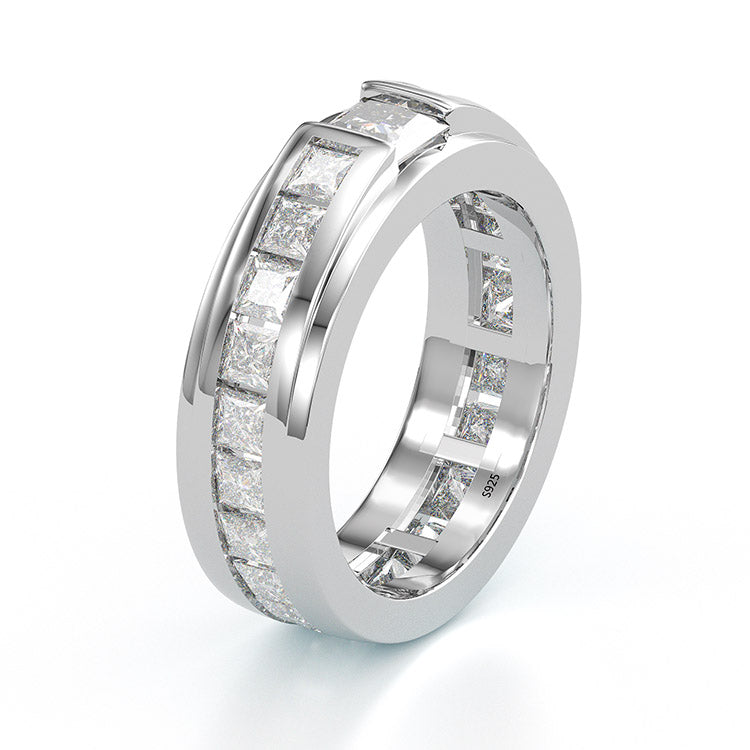 Jorrio princess cut diamond sterling silver wedding band
