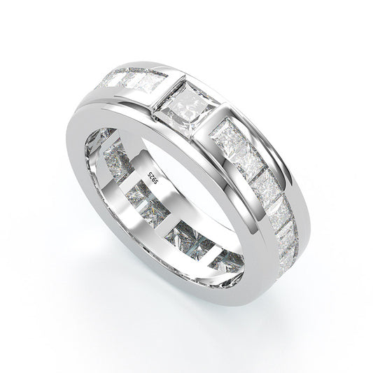 Jorrio princess cut diamond sterling silver wedding band