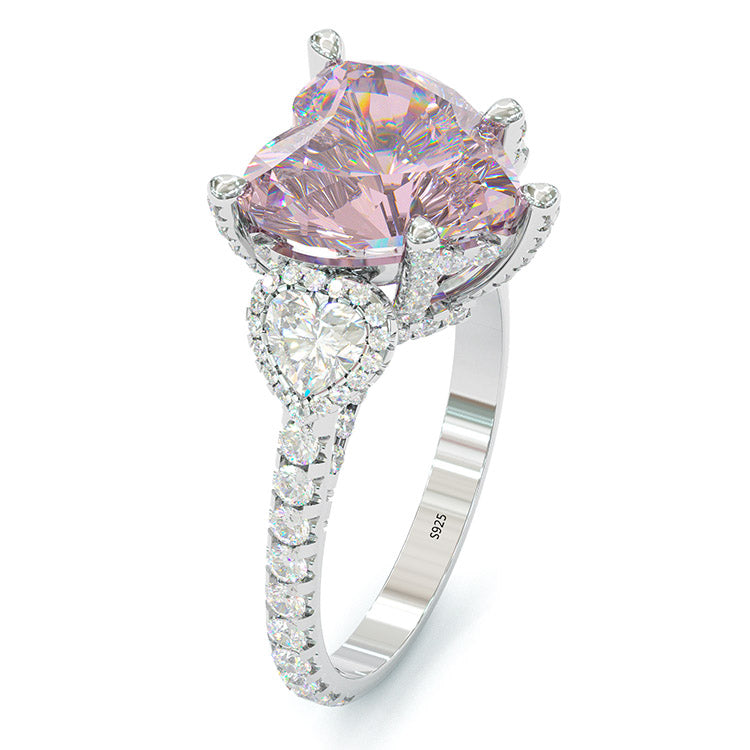 Jorrio handmade vintage heart cut three stone created diamond sterling silver wedding ring