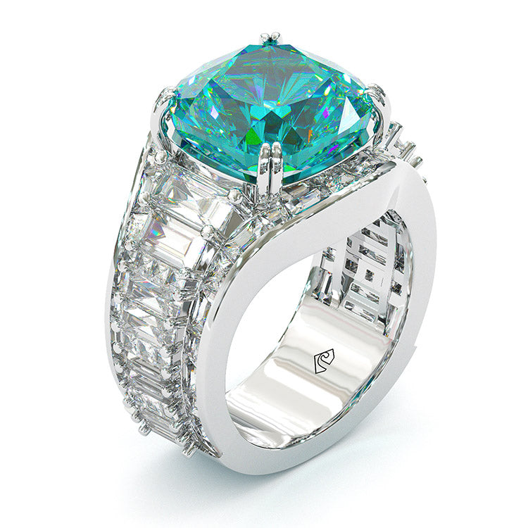 Jorrio cushion cut aquamarine diamond sterling silver vintage engagement ring