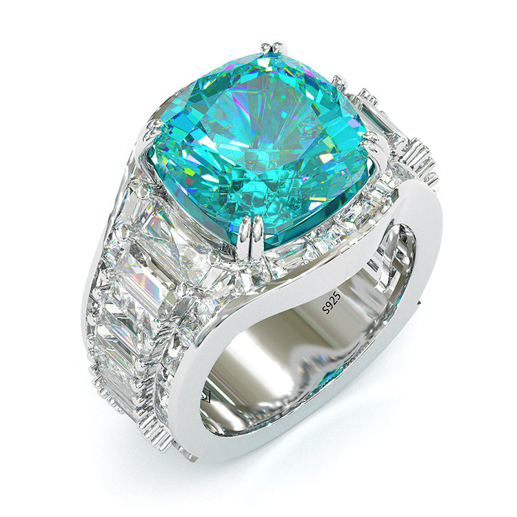 Jorrio cushion cut aquamarine diamond sterling silver vintage engagement ring