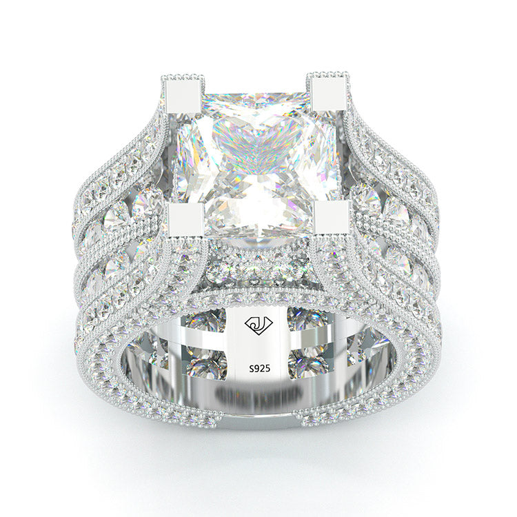 Jorrio handmade vintage princess cut diamond sterling silver ring engagement ring