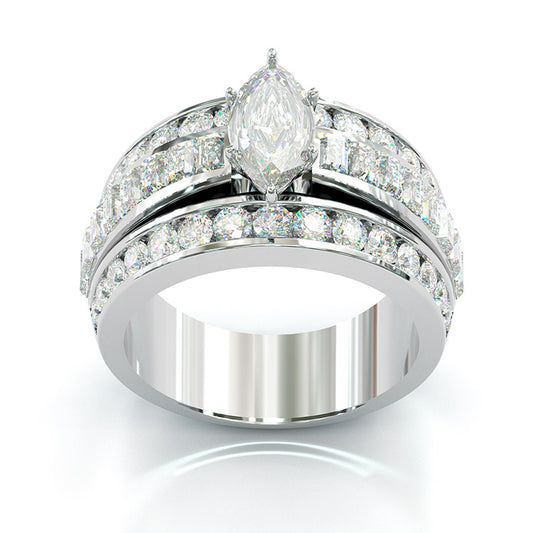 Jorrio handmade created diamond marquise cut sterling silver anniversary ring wedding ring