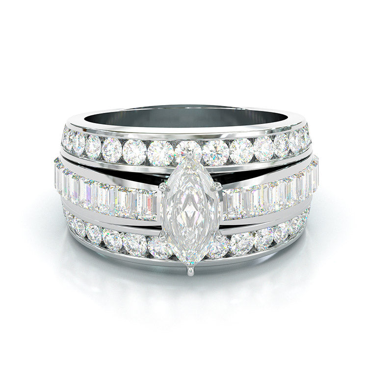 Jorrio handmade created diamond marquise cut sterling silver anniversary ring wedding ring