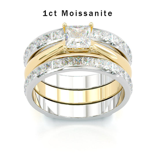 Jorrio princess cut Moissanite two tone anniversary ring wedding ring bridal set