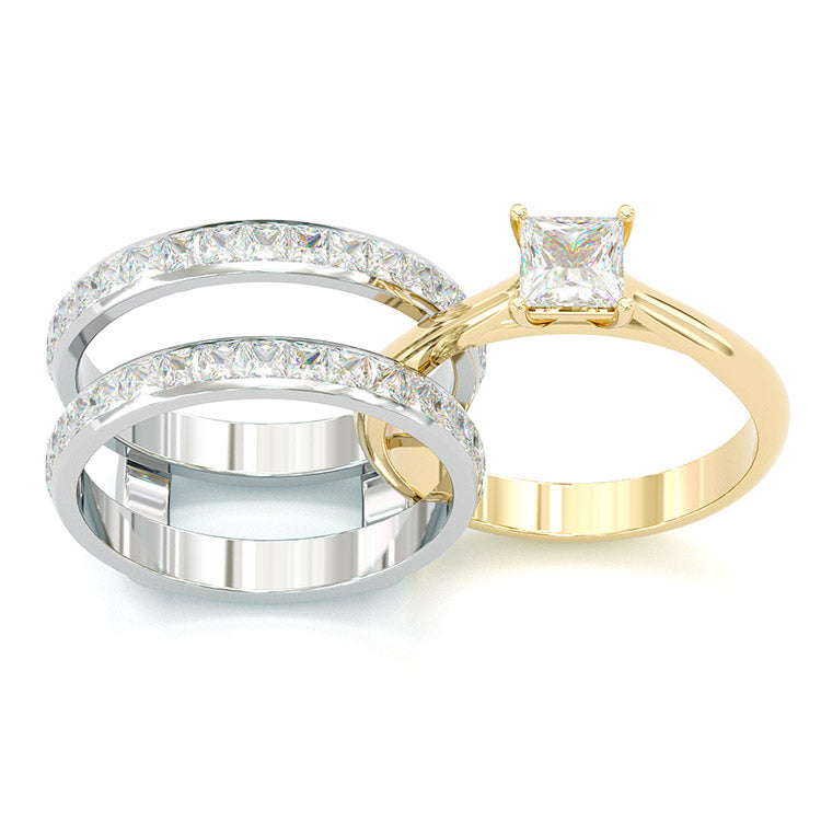 Jorrio princess cut Moissanite two tone anniversary ring wedding ring bridal set
