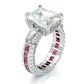 Jorrio handmade emerald cut  three stone diamond sterling silver engagement ring