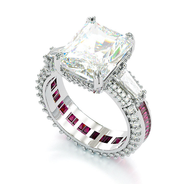 Jorrio handmade emerald cut three stone diamond sterling silver engagement ring