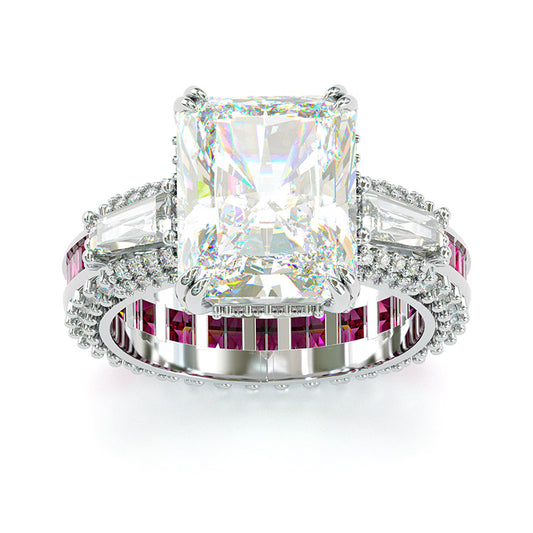 Jorrio handmade emerald cut  three stone diamond sterling silver engagement ring