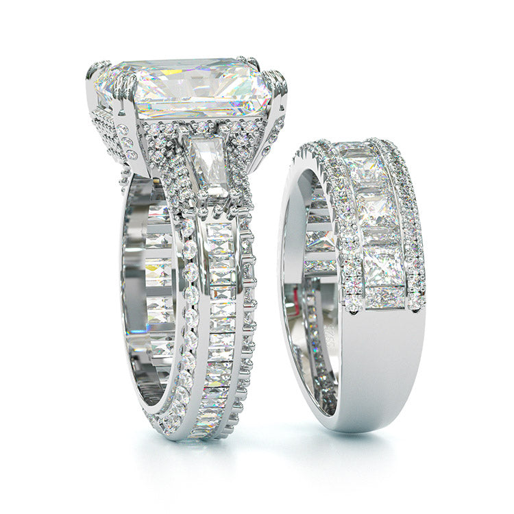 Jorrio handmade radiant cut vintage sterling silver three stone engagement ring