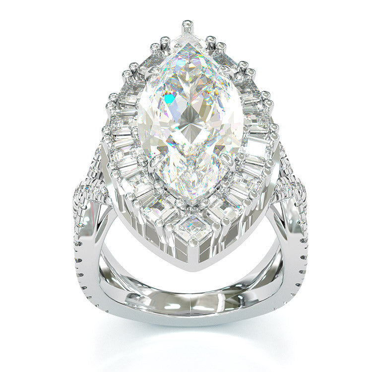 Jorrio handmade classic marquise cut created diamond sterling silver engagement ring