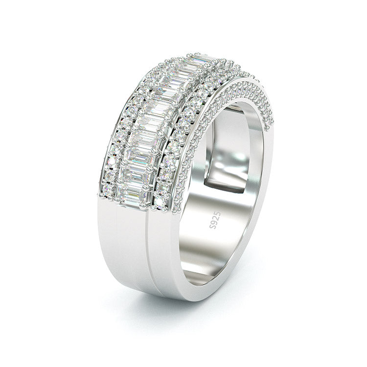 Jorrio Handmade Emerald Cut Sterling Silver Eternity Women's Band  Wedding Ring