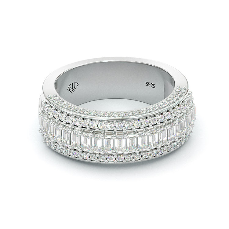 Jorrio Handmade Emerald Cut Sterling Silver Eternity Women's Band Wedding Ring