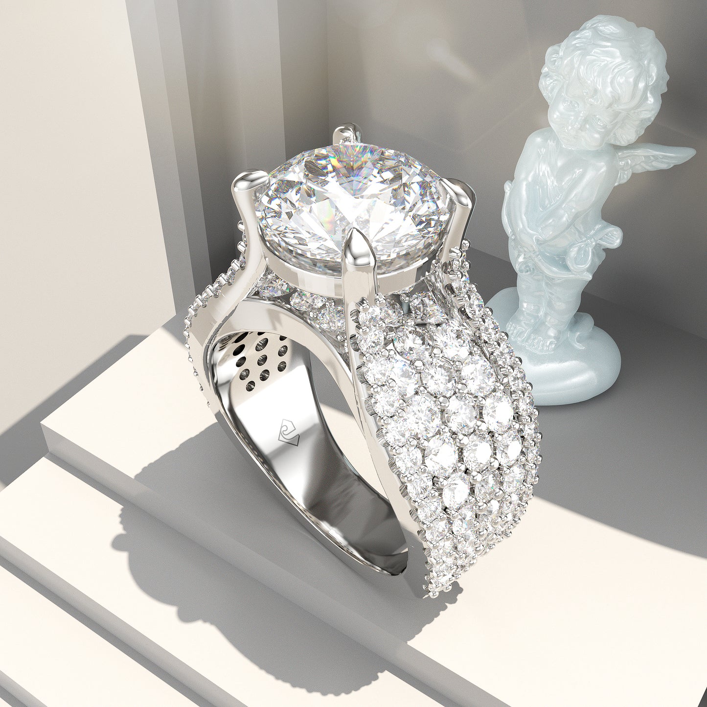 Jorrio round cut created diamond sterling silver engagement ring