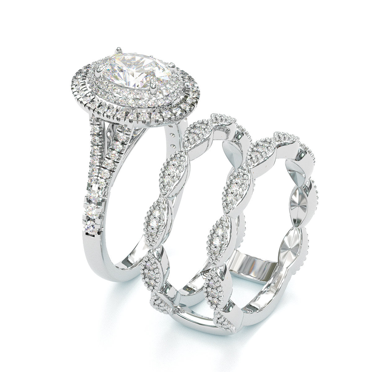 Jorrio handmade oval cut halo sterling silver wedding 2 pcs bridal set