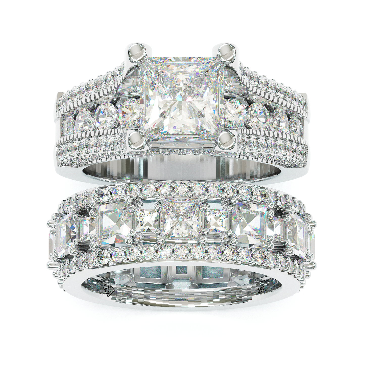 Jorrio handmade created diamond princess cut sterling silver wedding ring bridal set