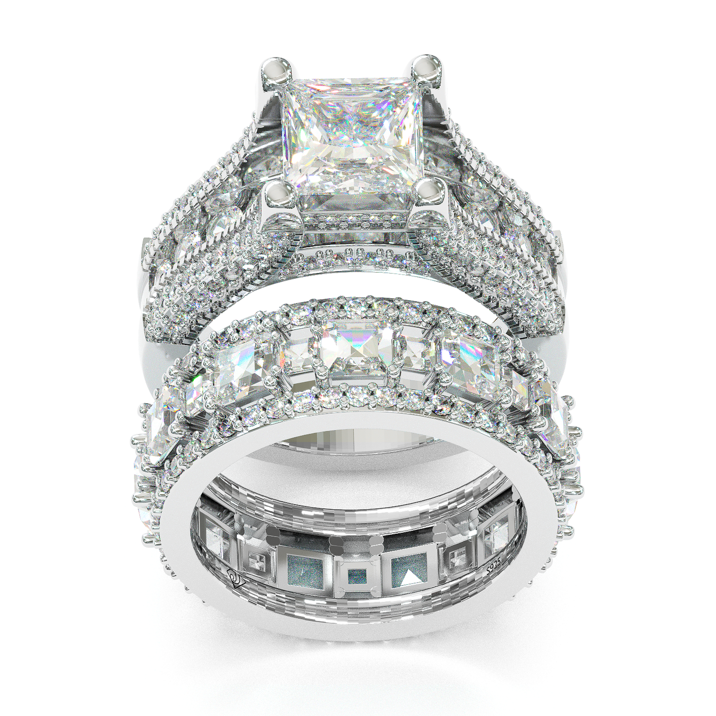 Jorrio handmade created diamond princess cut sterling silver wedding ring bridal set