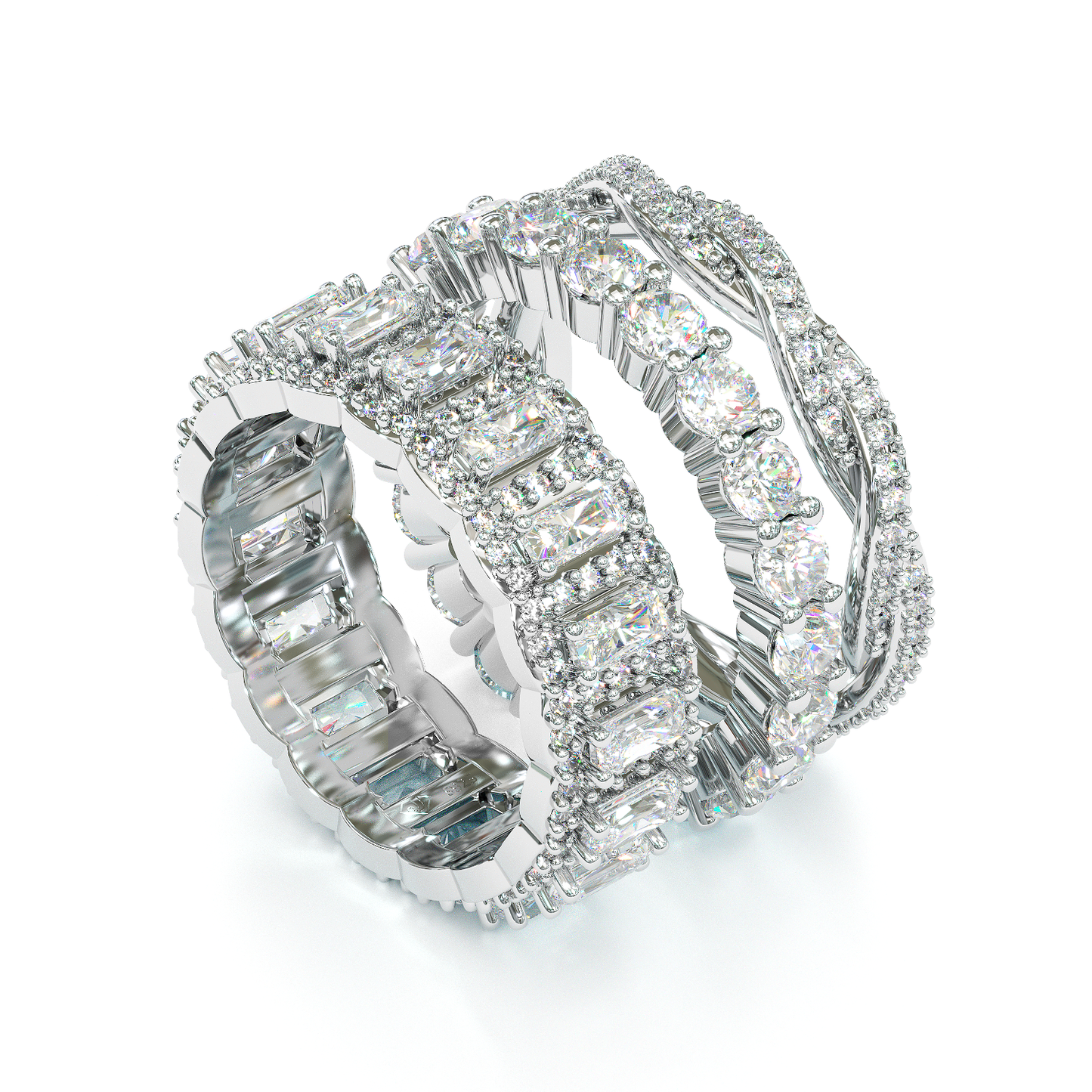 Jorrio handmade created diamond radiant cut halo wedding ring 3pcs bridal set