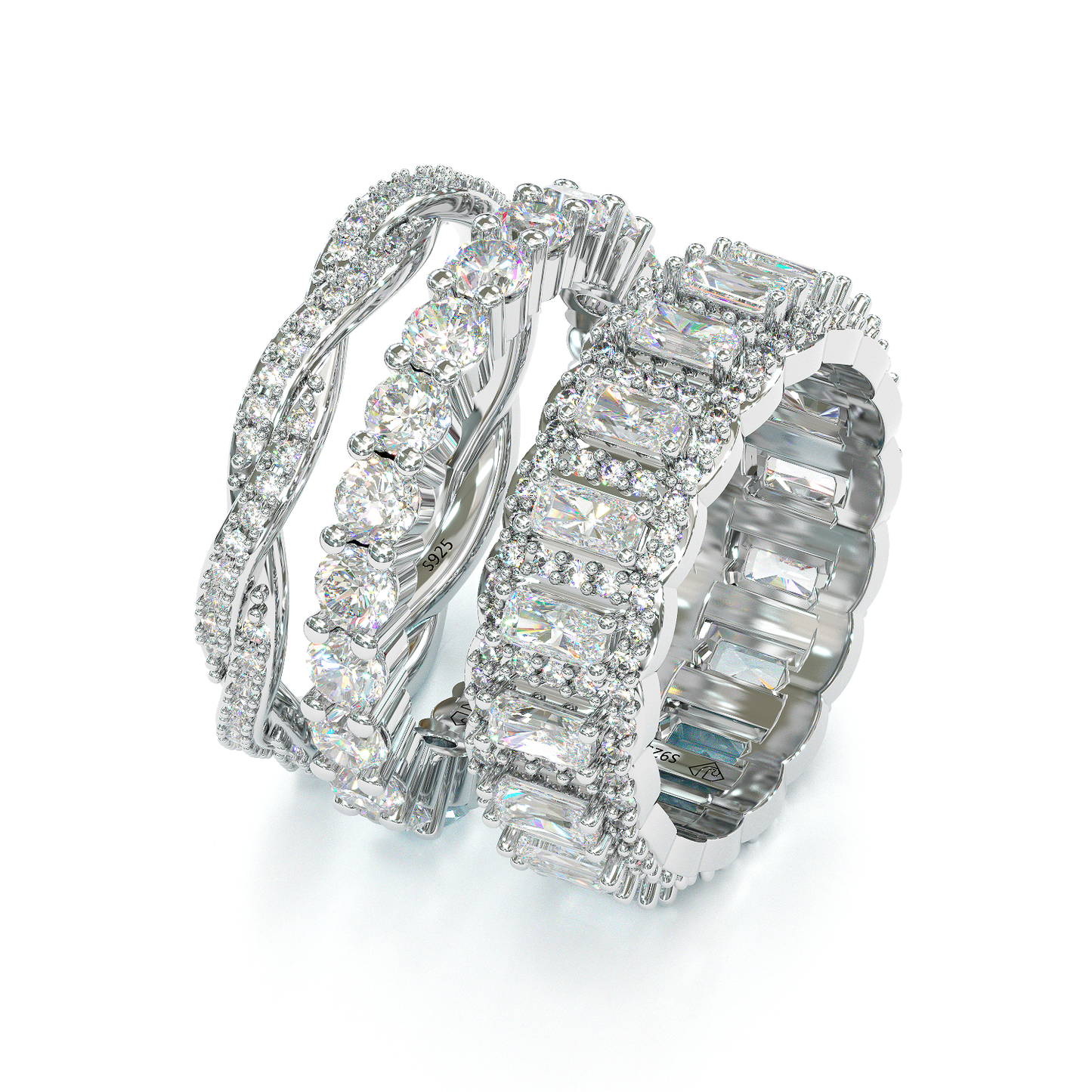 Jorrio handmade created diamond radiant cut halo wedding ring 3pcs bridal set