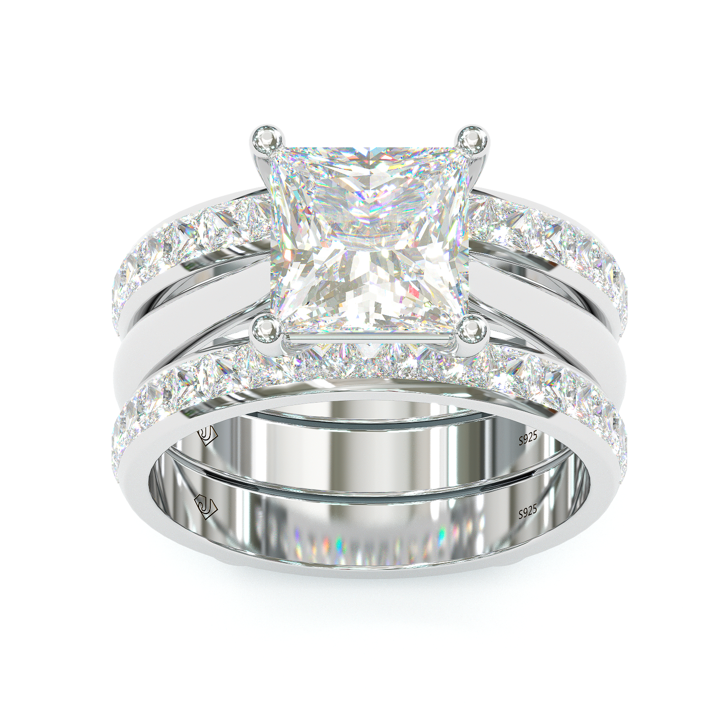 Jorrio handmade princess cut 2 pcs sterling silver wedding ring bridal set