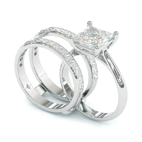 Jorrio handmade princess cut Moissanite anniversary ring wedding ring bridal set