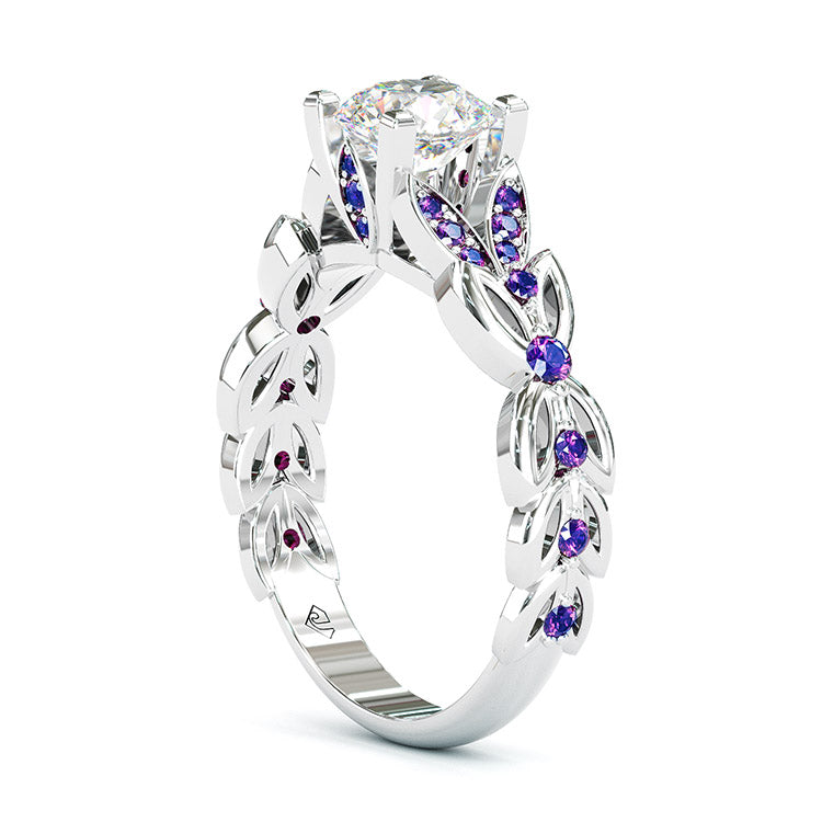 Jorrio handmade created diamond round cut butterfly wedding ring bridal set