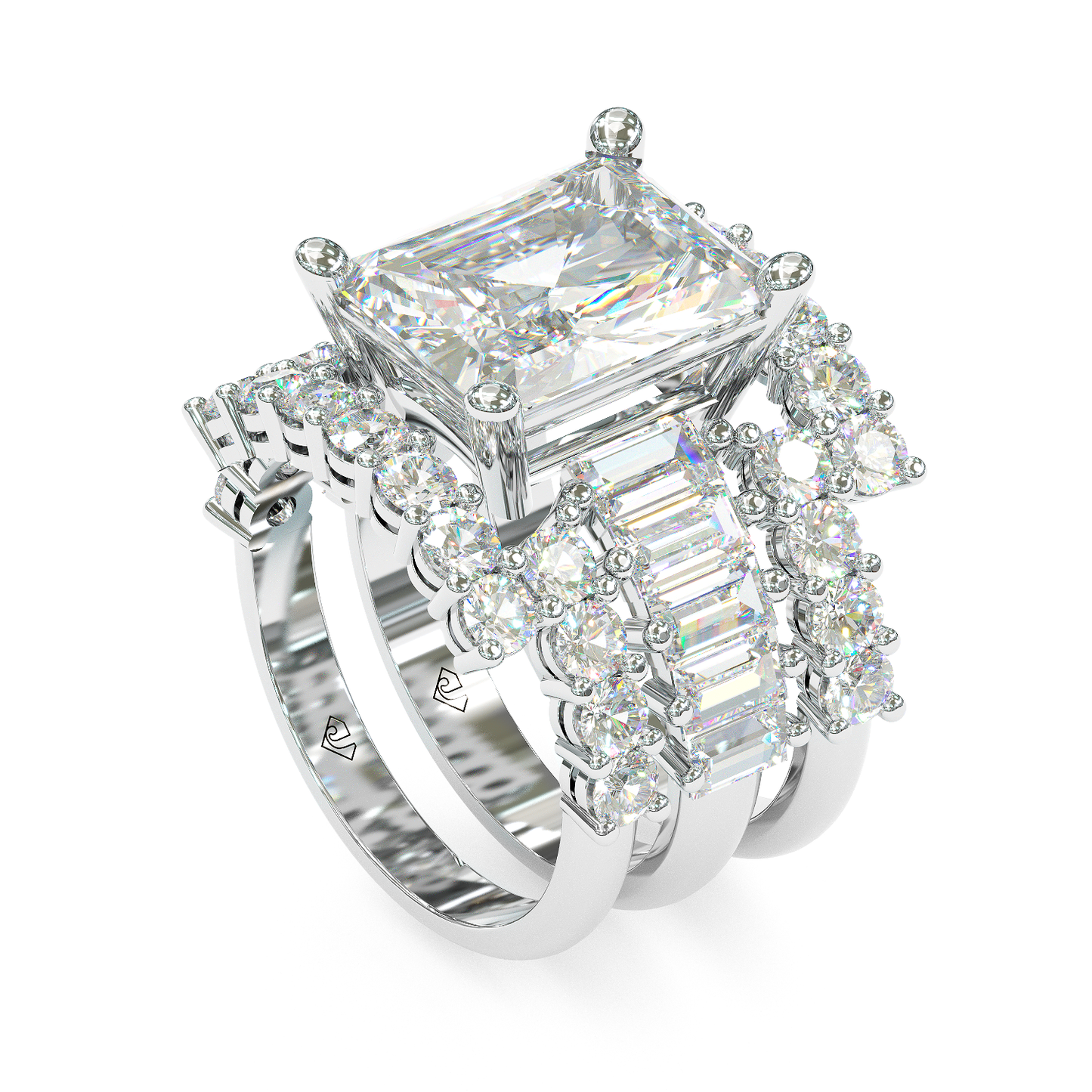 Jorrio handmade diamond vintage radiant cut wedding ring 3pcs bridal set