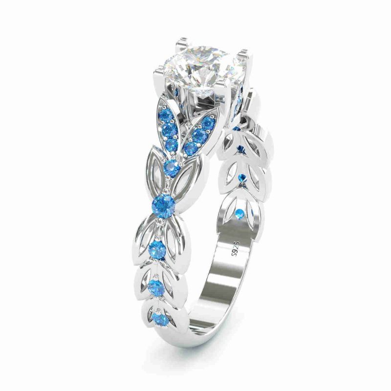 Jorrio handmade created diamond round cut butterfly wedding ring bridal set