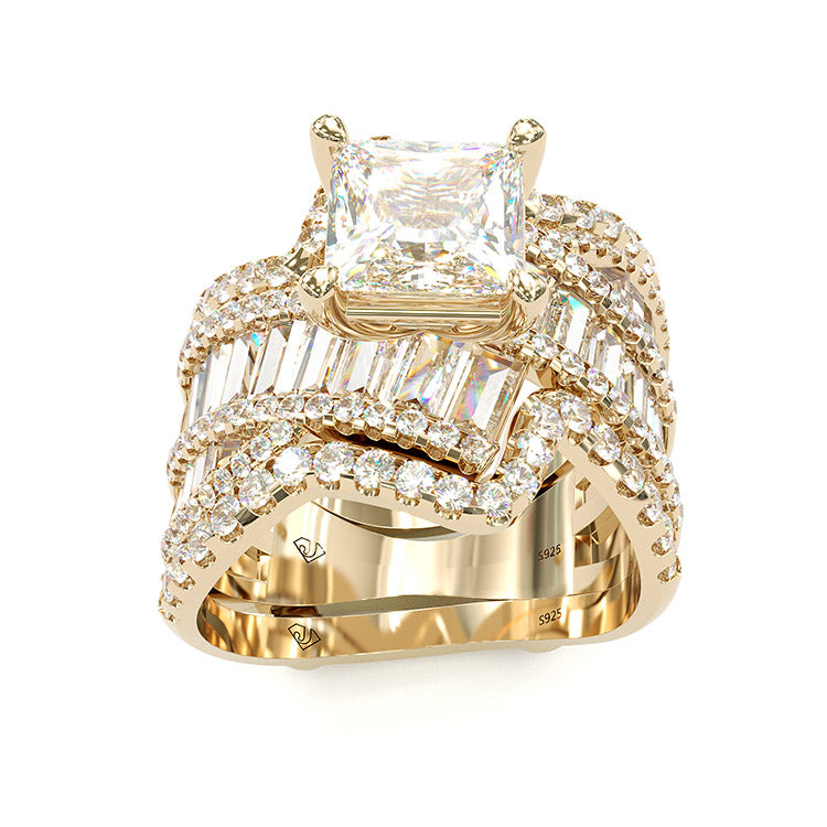 Jorrio handmade vintage princess cut anniversary ring wedding ring gold bridal set