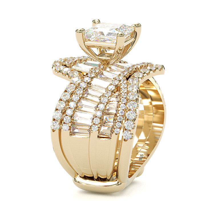 Jorrio handmade vintage princess cut anniversary ring wedding ring gold bridal set
