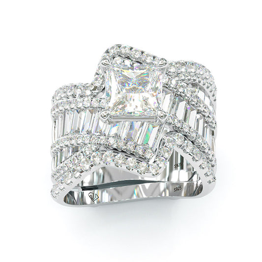 Jorrio handmade princess cut wedding ring anniversary ring sterling silver bridal set