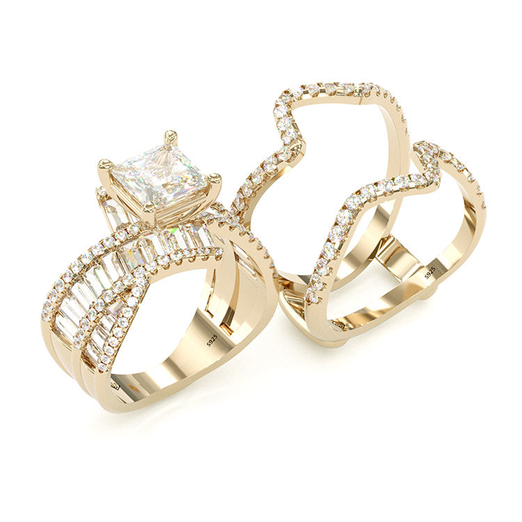 Jorrio handmade vintage princess cut anniversary ring wedding ring gold bridal set