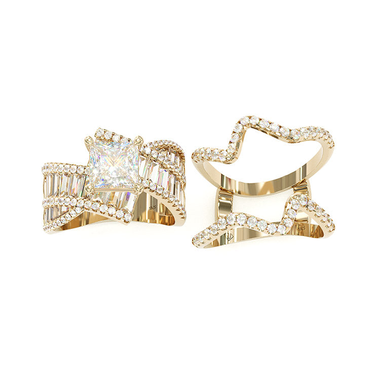 Jorrio handmade vintage princess cut anniversary ring wedding ring gold bridal set