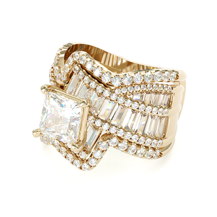 Jorrio handmade vintage princess cut anniversary ring wedding ring gold bridal set