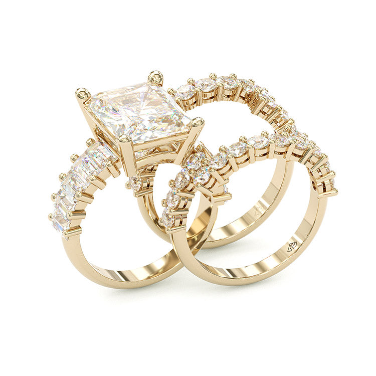 Jorrio handmade created diamond radiant cut vintage wedding ring 3pcs bridal set