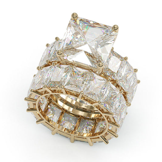 Jorrio cushion anniversary ring  wedding ring  gold bridal set