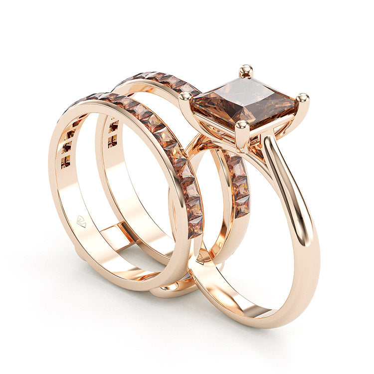 Jorrio handmade princess cut two tone wedding ring bridal set