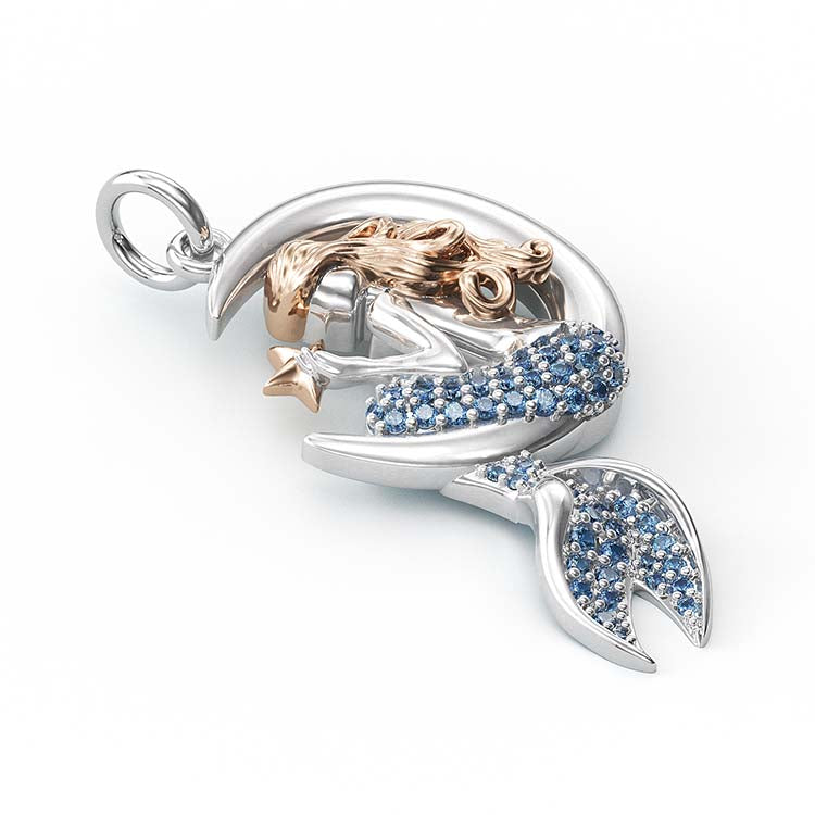Jorrio Handmade Sapphire Mermaid Sterling Silver Diamond Necklace
